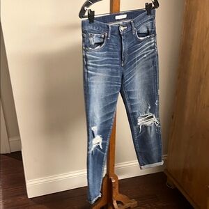 Moussy Classic Blue Ripped Cropped Jeans